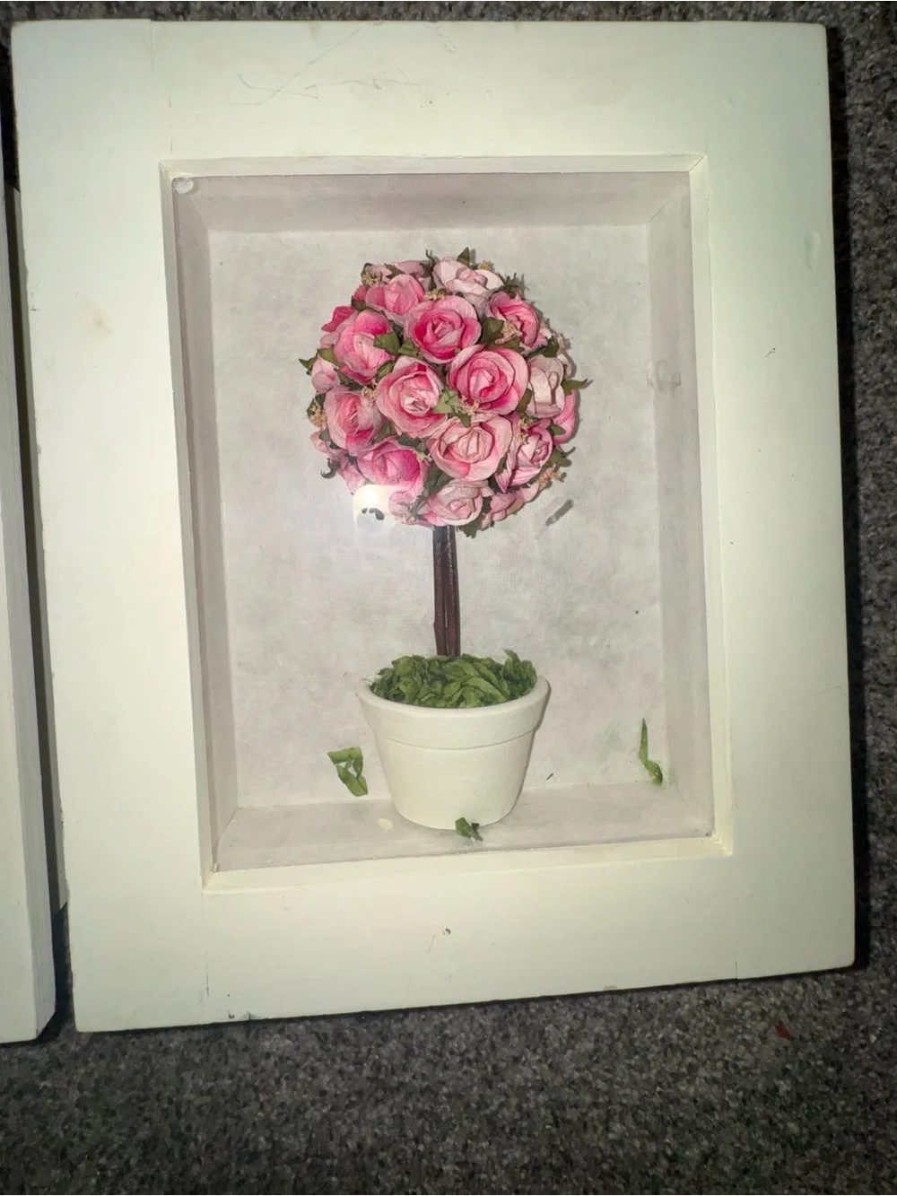Framed Topiary Wall Art Set - Pink & Cream Floral Shadow Boxes